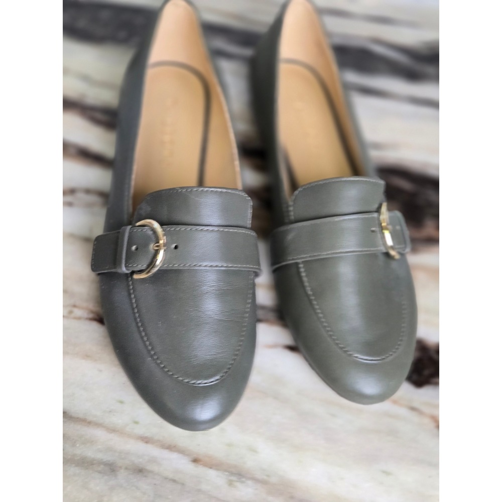 Talbots Womens Olive‎ Green Leather Buckle Strap Loafers Flats Size 6.5M